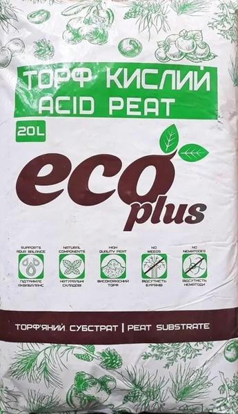 Субстрат ECO PLUS торф Кислий, 20л 0189 фото